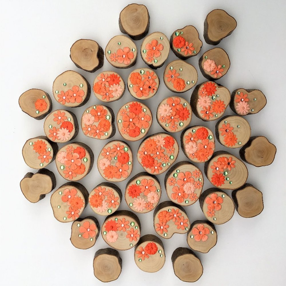 Wood Slice Original Wall Art Flower Art Home Decor Gift, Natural, Sustainable